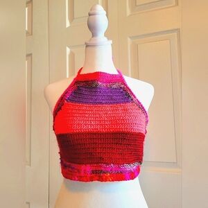 HANDMADE Crocheted Tie Halter Crop Top